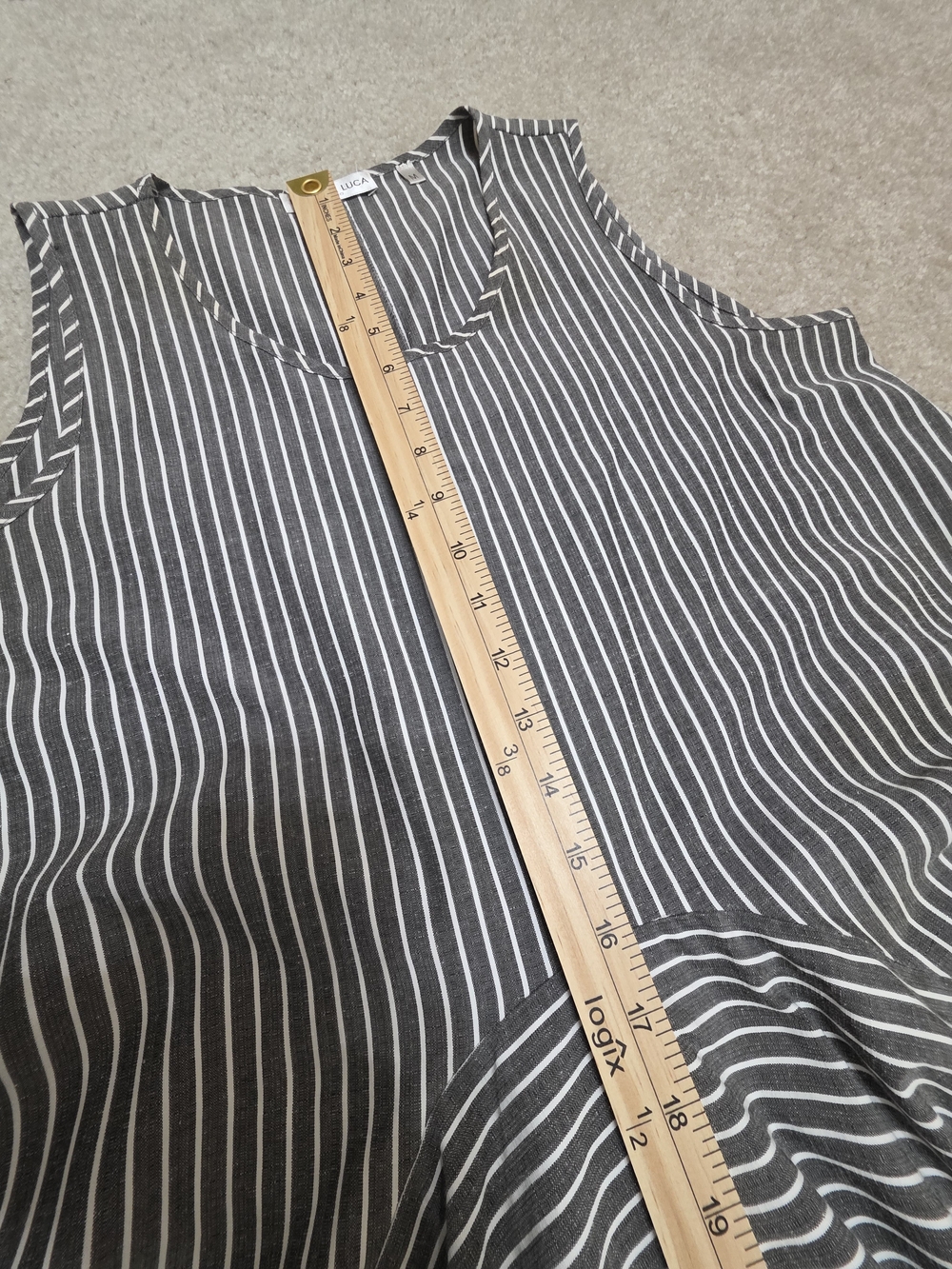 Patrizia Luca Cotton Gray & White Striped Sleeveless Midi Dress Size M - Picture 9 of 11